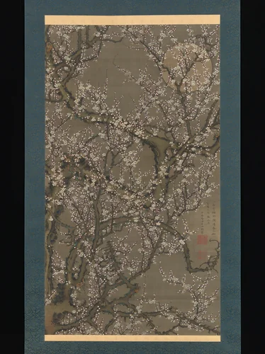 White Plum Blossoms and Moon by Itō Jakuchū (伊藤若冲), painting, 1755