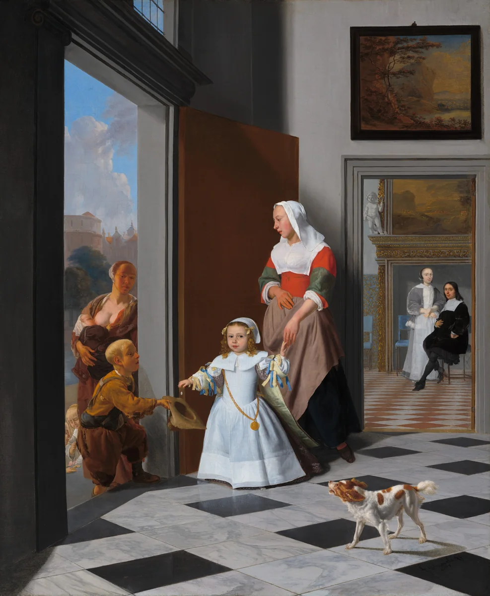 A Nurse and a Child in an Elegant Foyer by Jacob Ochtervelt, painting, 1663