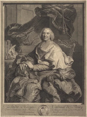 André Hercules, Cardinal de Fleury by Pierre Drevet; Hyacinthe Rigaud, print, 1730
