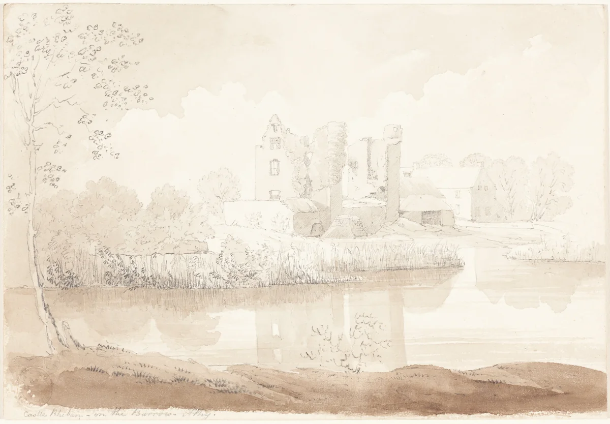 Castle Rheban on the River Barrow, Athy by James Bulwer, drawing, 1794-1874