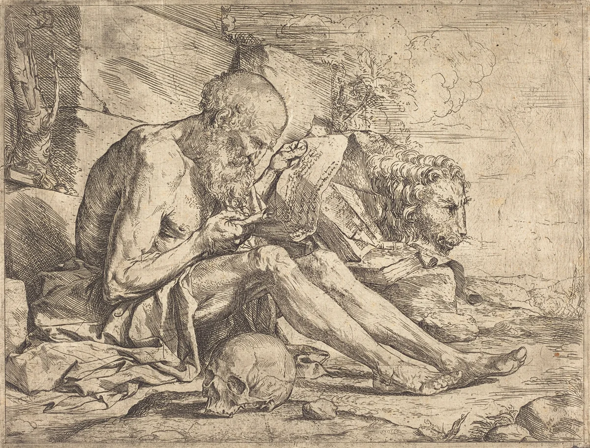 Saint Jerome Reading by Jusepe de Ribera, print, 1624