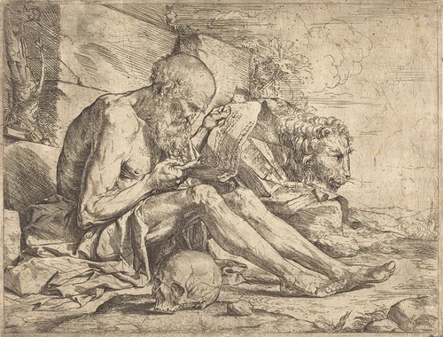 Saint Jerome Reading by Jusepe de Ribera, print, 1624
