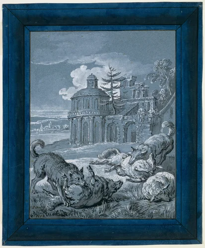 Wolves Attacking Sheep ("Rein de Trop II") by Jean-Baptiste Oudry, drawing, 1732