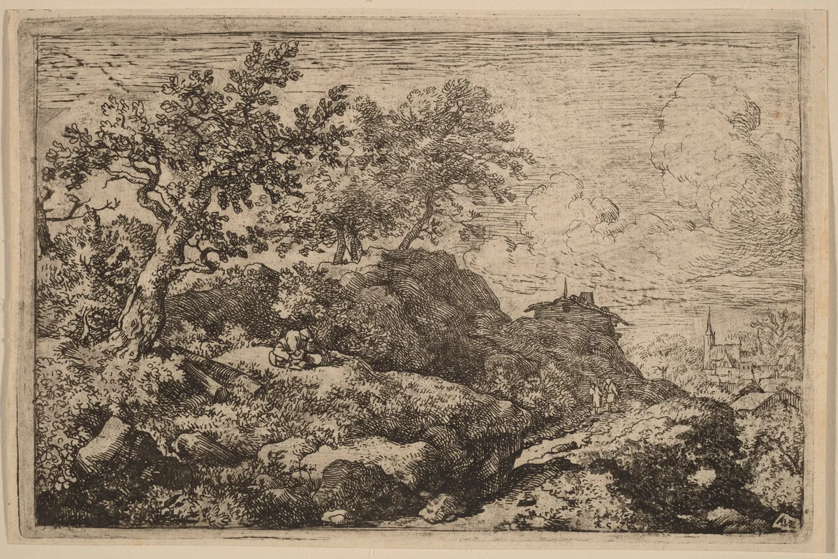 Two Peasants Seated on a Hill by Allart van Everdingen, print, 1645-1656