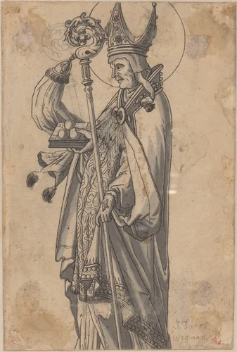Saint Nicholas (verso) by Hans Heinrich Wägmann, drawing, 1600-1620