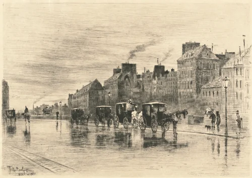 Une Matinée d'Hiver au Quai de l'Hôtel-Dieu (Winter Morning on the Quai de l'Hôtel-Dieu) by Félix-Hilaire Buhot, print, 1876