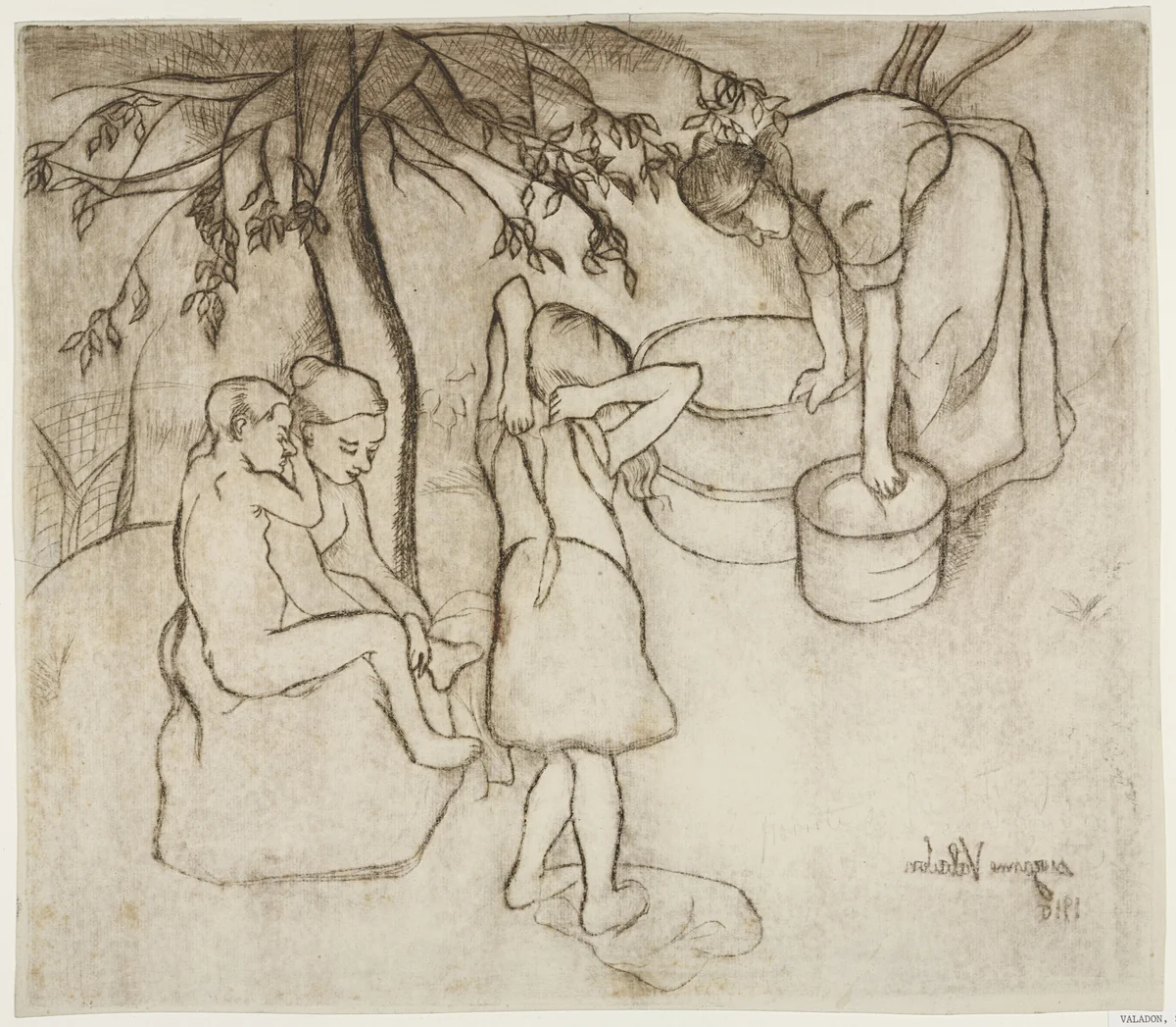 Children Dressing in the Garden (Toilette des enfants dans le jardin) by Suzanne Valadon, print, 1910