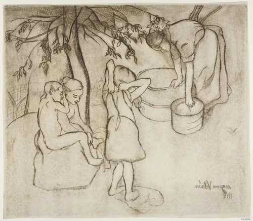 Children Dressing in the Garden (Toilette des enfants dans le jardin) by Suzanne Valadon, print, 1910