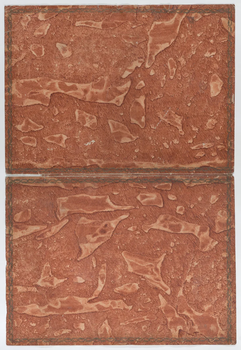Orange brown paste paper book cover with border by anonymous, print, 1700-1800