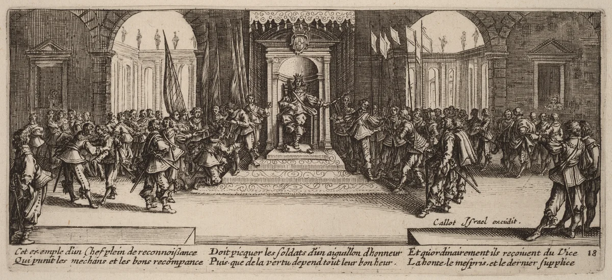 Distribution of Rewards by Gerrit van Schagen; Jacques Callot, print, 1637-1647