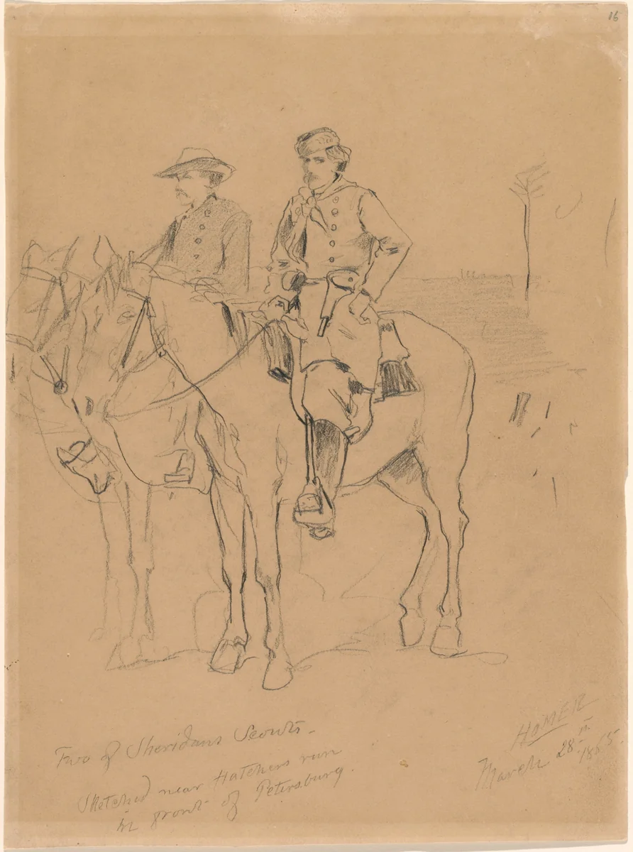 Two Scouts by Winslow Homer, drawing, 1865