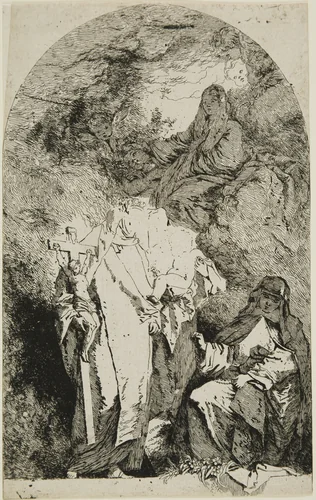 The Madonna with SS. Catherine, Rose from Lima, and Agnes from Montepulciano by Jean Honoré Fragonard, print, 1763-1764