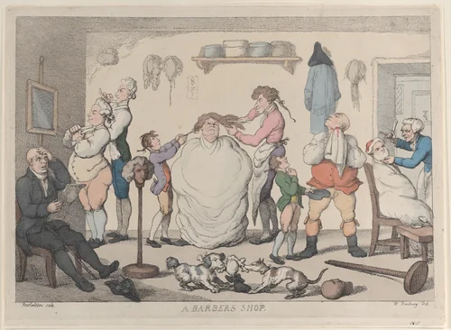 A Barber's Shop by Thomas Rowlandson, print, 1811