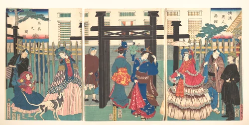 Foreign Business Establishment in Yokohama (Yokohama ijin shōkan shashin no zu) by Utagawa Sadahide, print, 1861