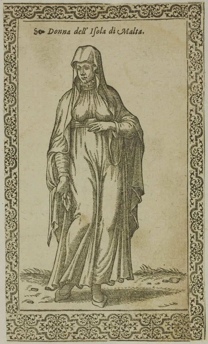 Maltese Woman from Le Navigationi nella Turchia, plate 61 from Woodcuts from Books of the XVI Century by Assuerus Jansz Van Londerseel, print, 1577