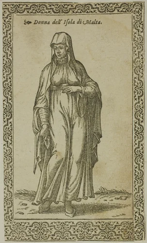 Maltese Woman from Le Navigationi nella Turchia, plate 61 from Woodcuts from Books of the XVI Century by Assuerus Jansz Van Londerseel, print, 1577