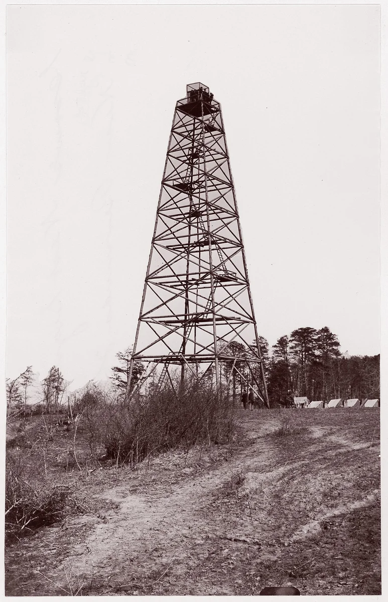 [Crow's Nest Signal Tower, Right of Bermuda Hundred, Virginia (Army of the James Signal Tower, Left of Bermuda Hundred Lines, Virginia)] by Andrew Joseph Russell, photograph, 1861-1865