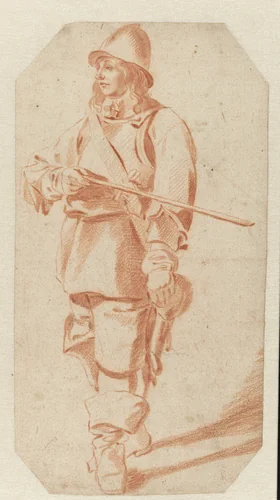 Staande jongen in wapenrusting by Adriaen van de Velde, drawing, 1646-1672