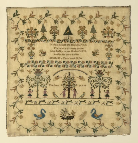Sampler by Elizabeth Moss, textile, 1824