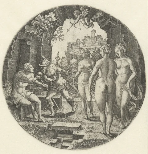Paris oordeelt of Venus, Minerva of Juno de mooiste is by Unknown, print, 1510-1552