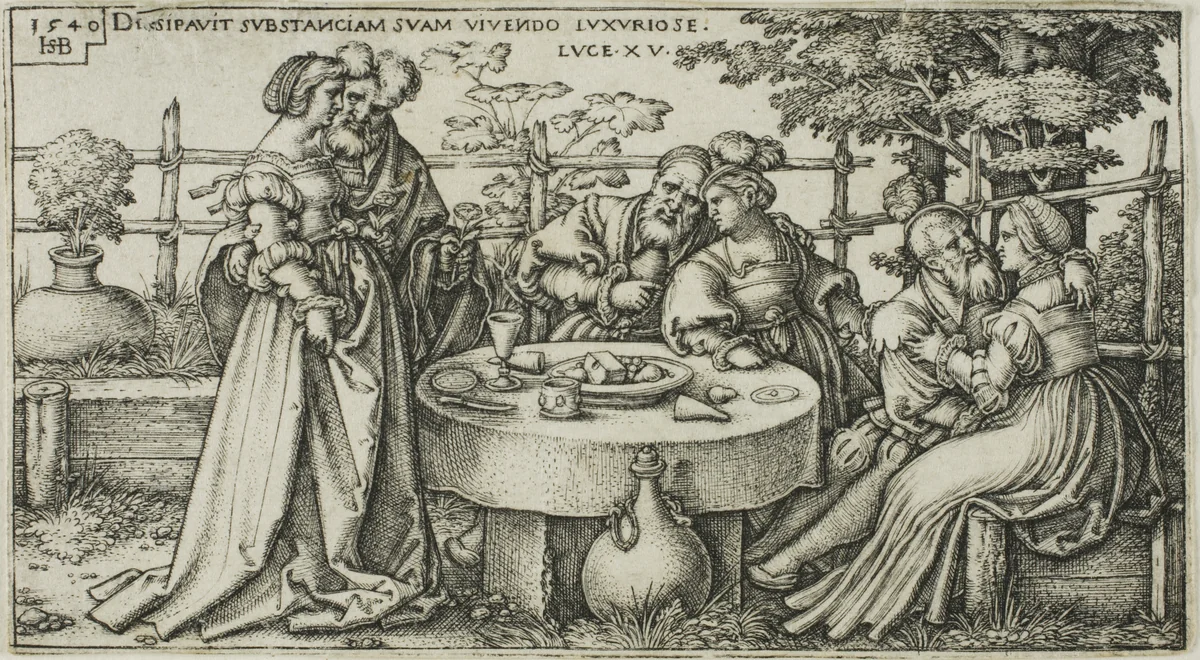 The Prodigal Son Wasting his Fortune, plate two from The History of the Prodigal Son by Sebald Beham, print, 1540