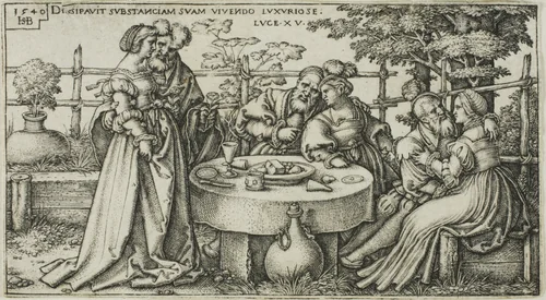 The Prodigal Son Wasting his Fortune, plate two from The History of the Prodigal Son by Sebald Beham, print, 1540