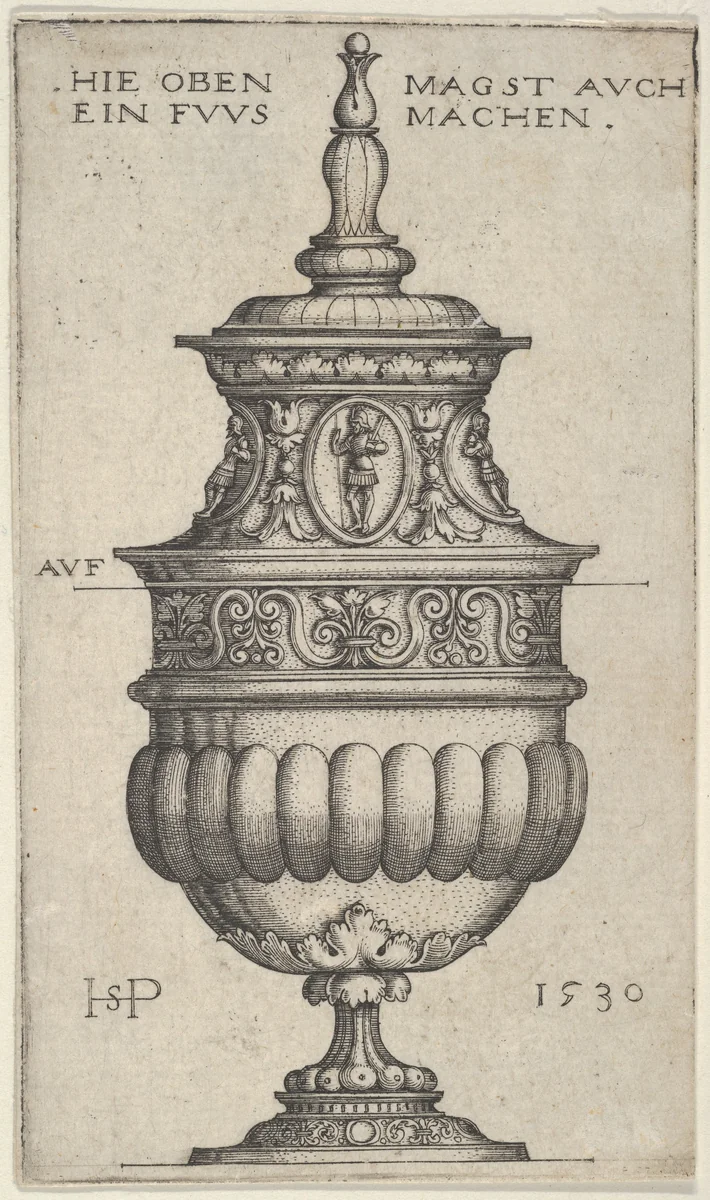 Double Goblet with Oval Medallions by Sebald Beham, print, 1530