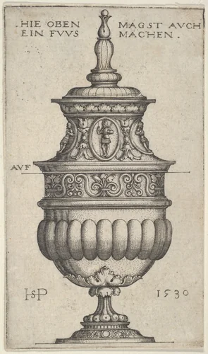 Double Goblet with Oval Medallions by Sebald Beham, print, 1530