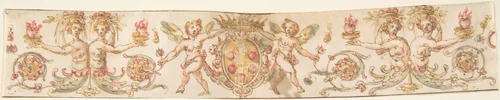 Frieze with Medici Coat of Arms and Putti (Embroidery Design?) by anonymous, drawing, 1500-1599