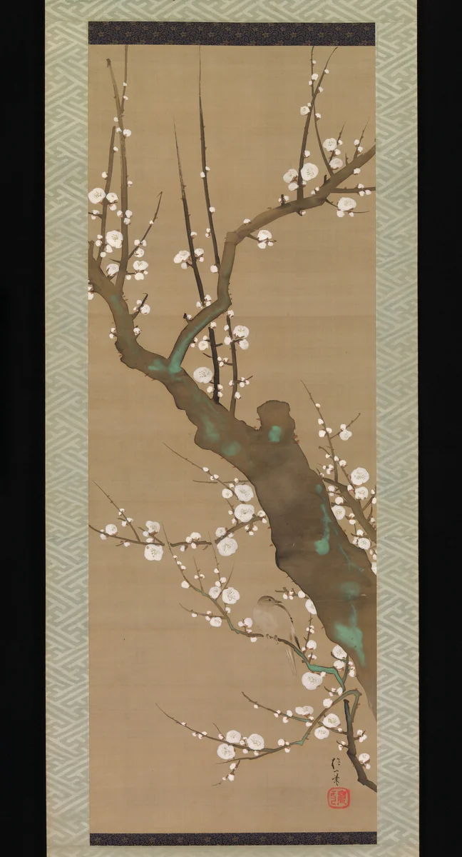 Bush Warbler (Uguisu) in a Plum Tree by Sakai Hōitsu (酒井抱一), painting, 1800-1828