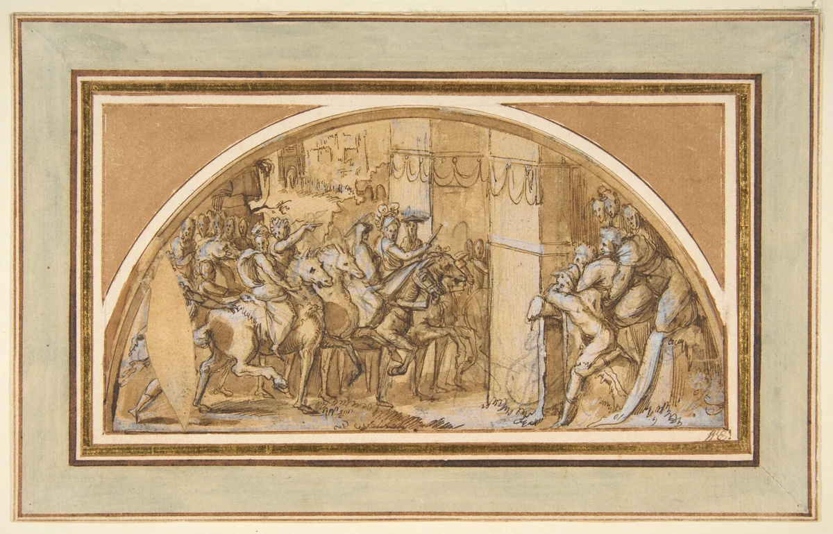 Triumphal Entry into a City by Francesco Salviati, drawing, 1530-1539