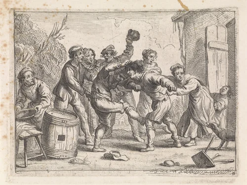 Boeren vechten voor een herberg by anonymous, print, 1630-1698