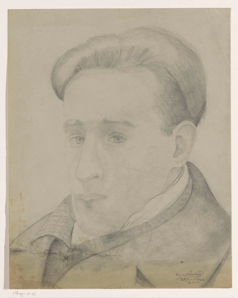 Zelfportret: B-1-1, 28 januari by Cor van Teeseling, drawing, 1942