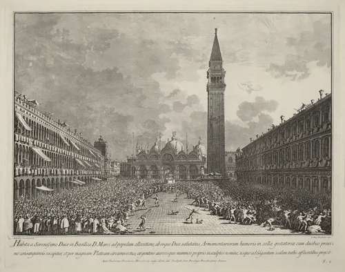The Doge Carried around the Piazza San Marco by Giovanni Battista Brustolon, print, 1763-1766