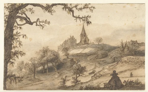 Gezicht op Hoch-Elten by Lambert Doomer, drawing, 1663