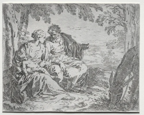 Rest on the Flight in to Egypt by Simone Cantarini, print, 1632-1648