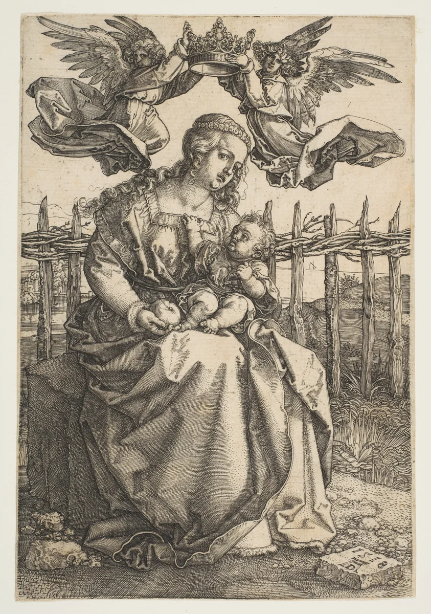 Virgin and Child Crowned by Two Angels by Albrecht Dürer, print, 1518