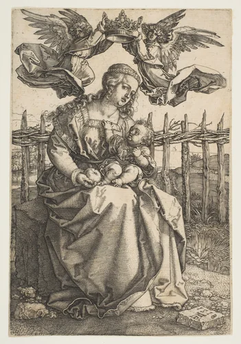 Virgin and Child Crowned by Two Angels by Albrecht Dürer, print, 1518