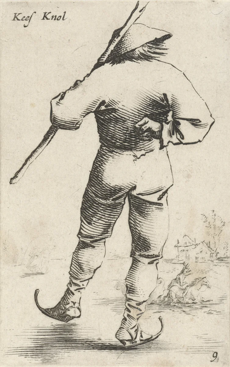 Schaatsende man, van achter gezien by Salomon Savery, print, 1630-1665