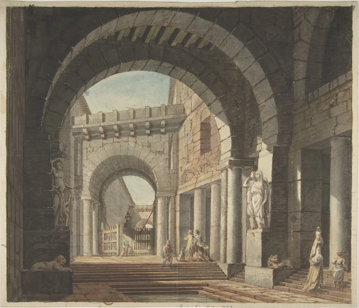Courtyard by anonymous, drawing, 1700-1800