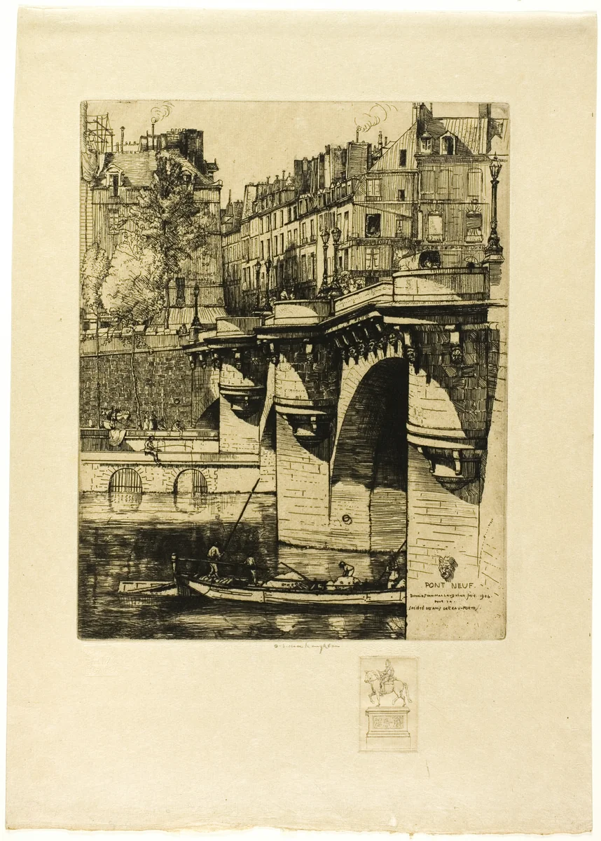 Le Pont Neuf, Paris (with remarque) by Donald Shaw MacLaughlan, print, 1906