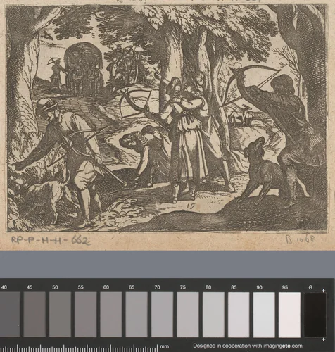 Jagers schieten met kruisbogen op vogels by Antonio Tempesta, print, 1598