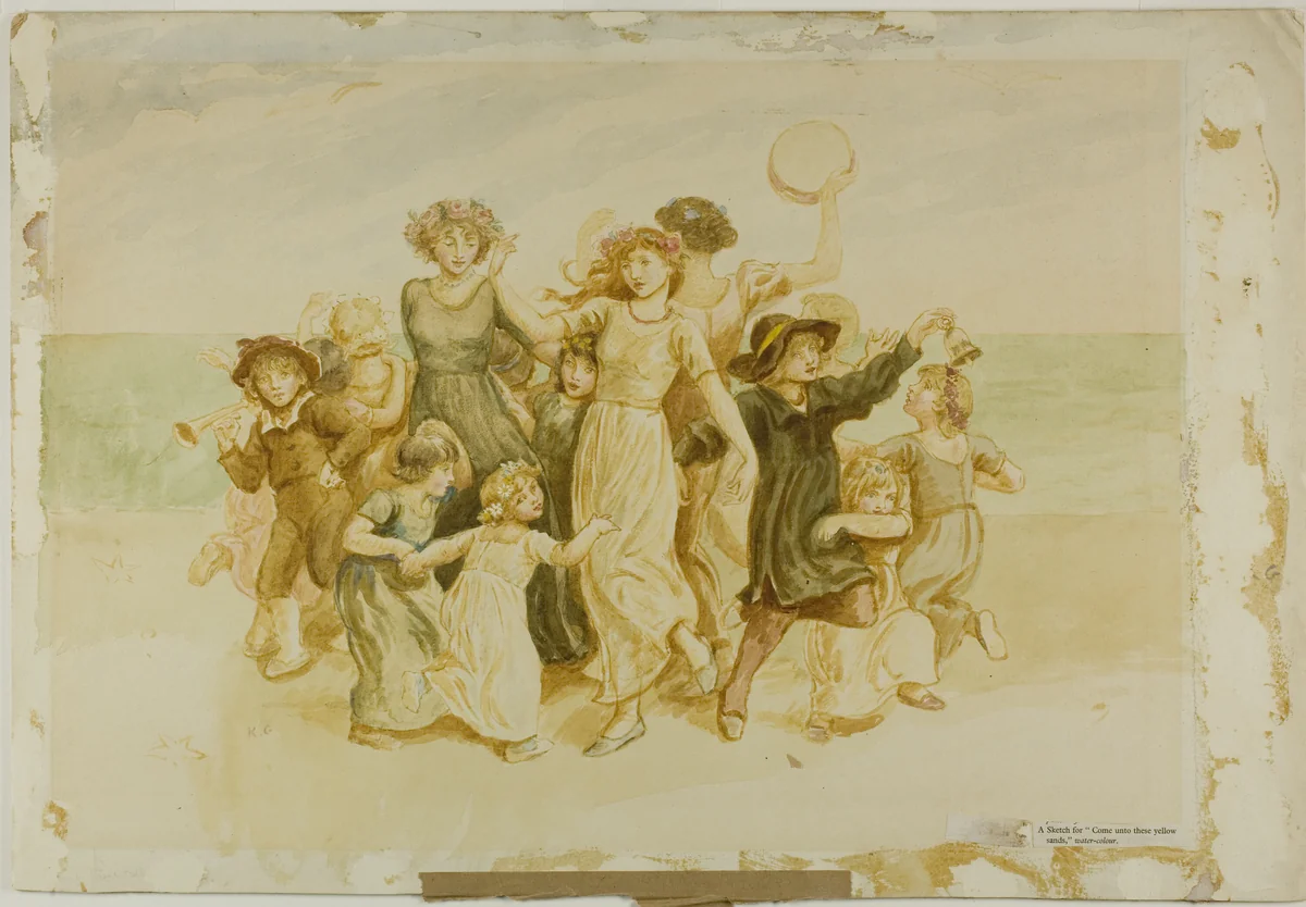 Children Playing on the Beach by Kate Greenaway, painting, 1866-1901
