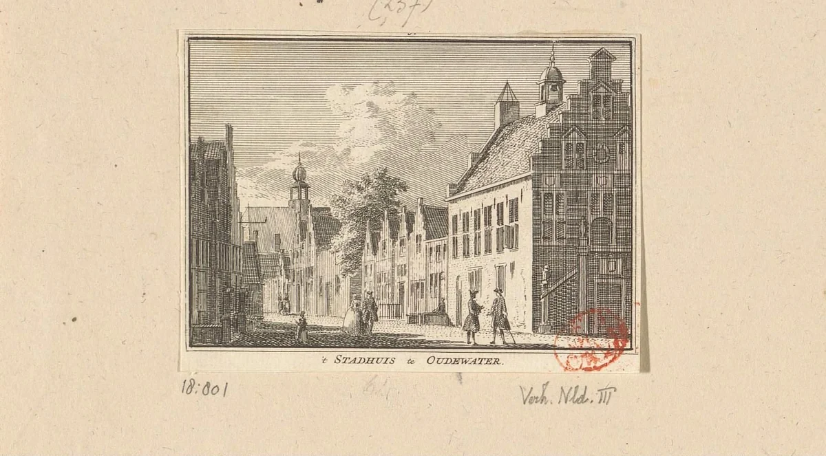 Gezicht op het stadhuis te Oudewater by Hendrik Spilman, print, 1750-1792