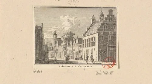 Gezicht op het stadhuis te Oudewater by Hendrik Spilman, print, 1750-1792