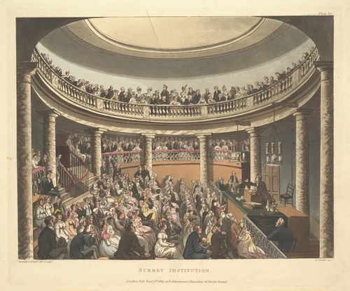 Surrey Institution, plate 81 from "Microcosm of London" by Thomas Rowlandson, print, 1809