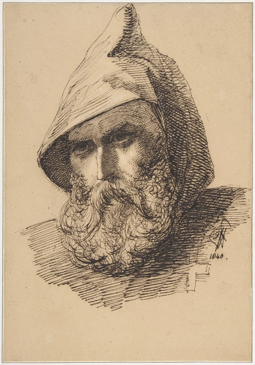 Head of a Male Pilgrim by George Hayter, drawing, 1840