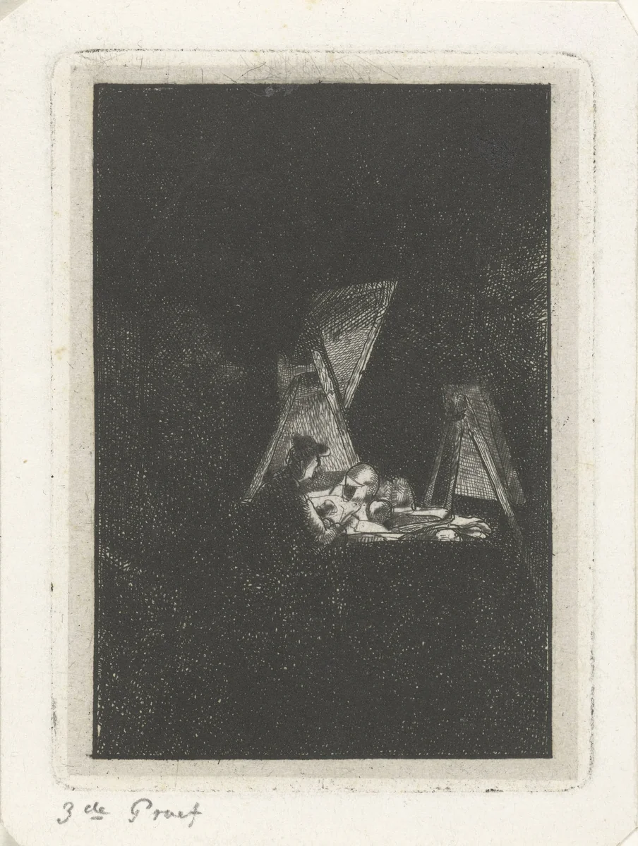 Kunstenaar in zijn atelier by Jacobus Ludovicus Cornet, print, 1825-1882