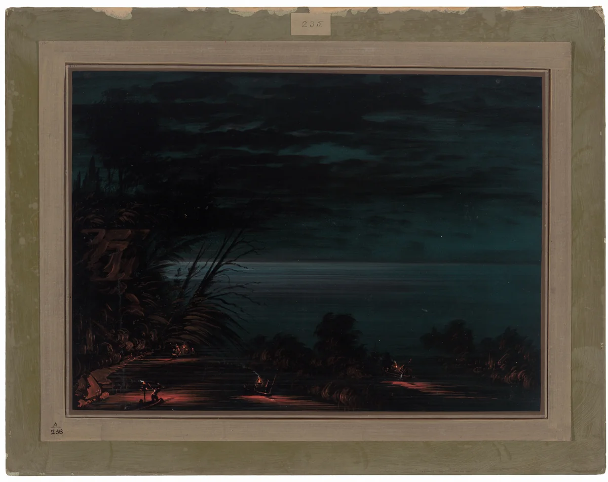 Salmon Spearing - Ottowas by George Catlin, painting, 1861-1869