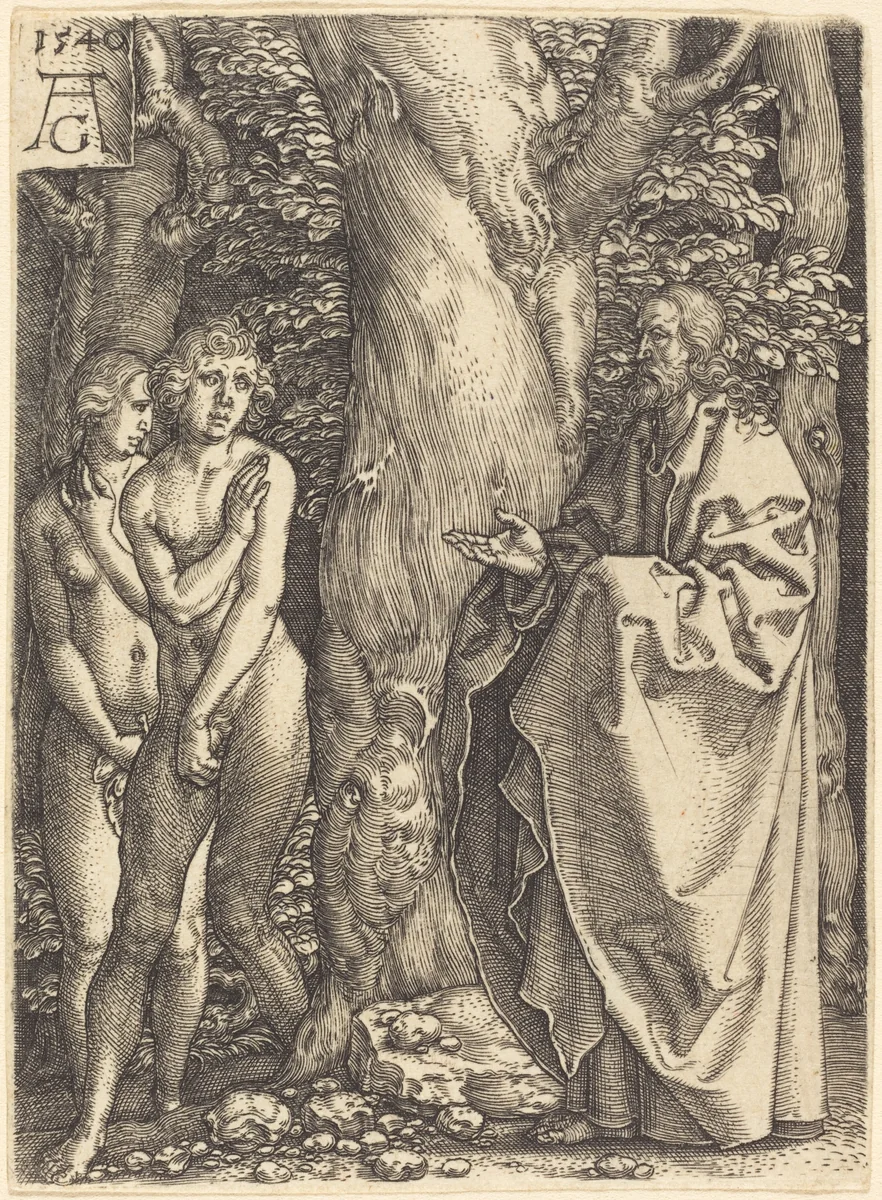 Adam and Eve Hide Themselves by Heinrich Aldegrever, print, 1540